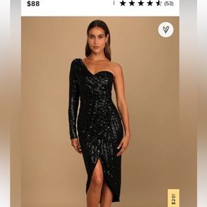 Lulus Black Sequin Elegant One Shoulder Midi Dress